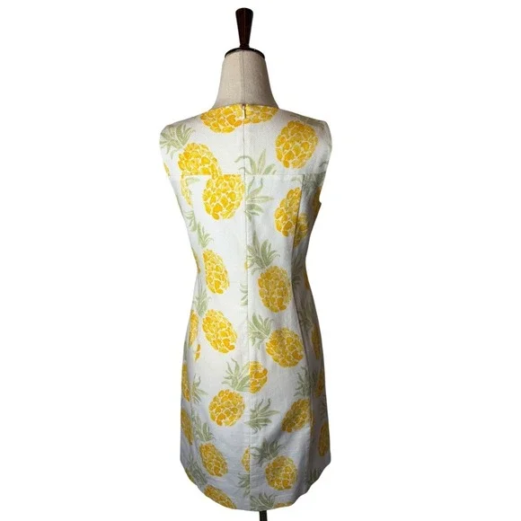 Brooks Brothers Pineapple Print Shift Dress Womens 4 Petite White Yellow Preppy - Picture 3 of 13